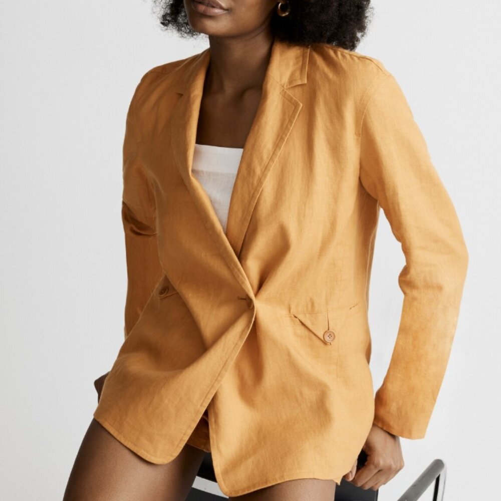 Madewell Double-Breasted Crossover Oversized Linen Blazer Size S Minimalist NEW